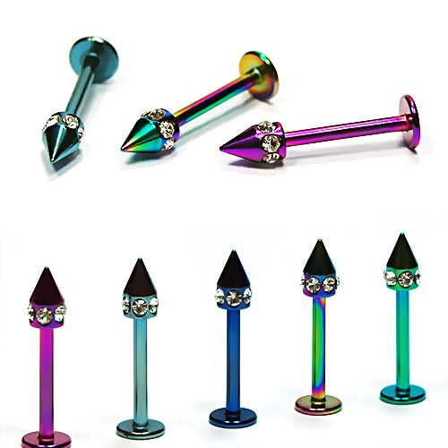 16G Labret, Multi Stone Cone-Color Steel