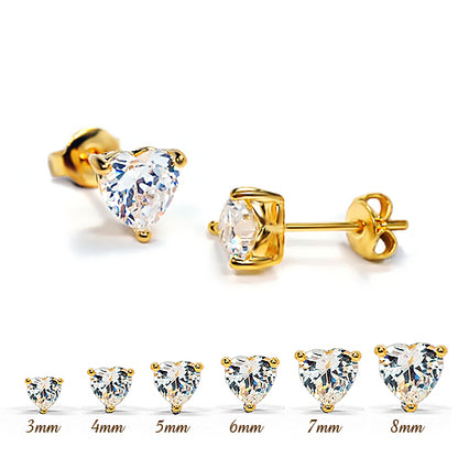 Heart Clear CZ Earring- Yellow Gold