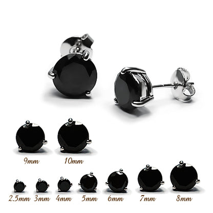 3 Prong Round Black CZ Earstud-White Gold