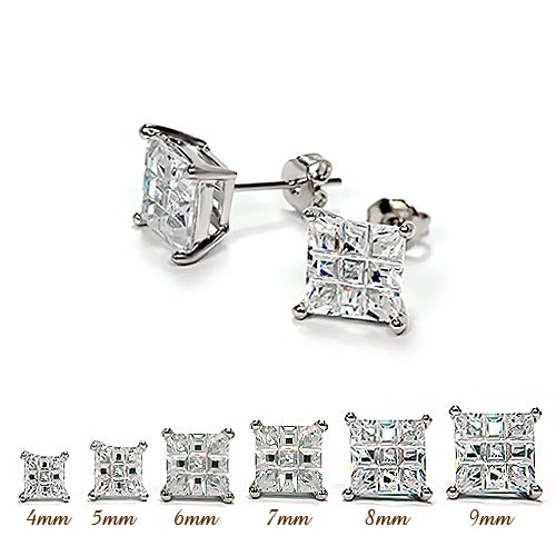 Invisible Square Clear CZ Earstud White Gold