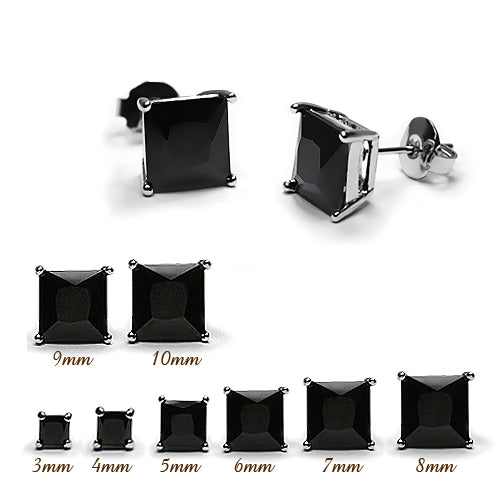 Square Black CZ Earstud White Gold