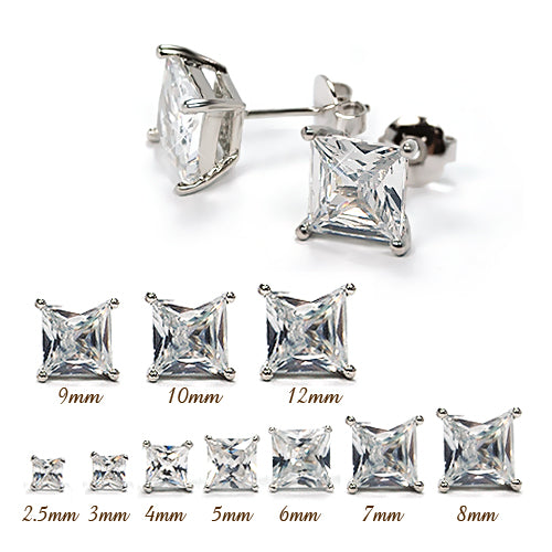 Square Clear CZ Earstud White Gold