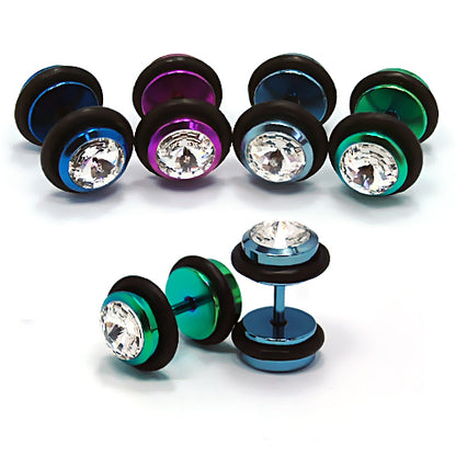 16G Fake Barbell, Jeweled-Color Steel