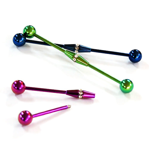 16G/14G Industrial Barbell Multi gem Center-Color Steel