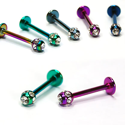 16G Labret, Multi Stone-Color Steel