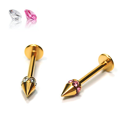 16G Labret, Cone Multi Stone-Gold Steel