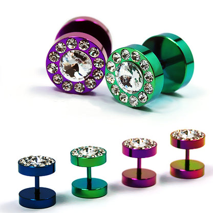 16G Fake Barbell, 00G Multi Jeweled-Color Steel