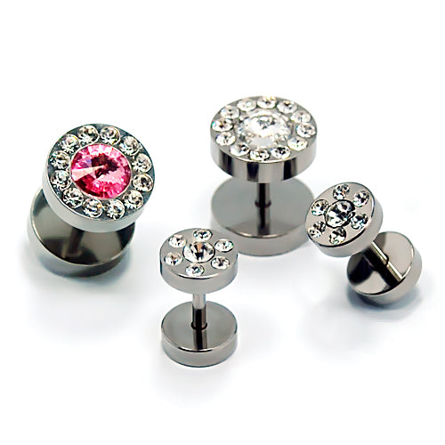 16G Fake Barbell, Multi Jeweled-316L S. Steel