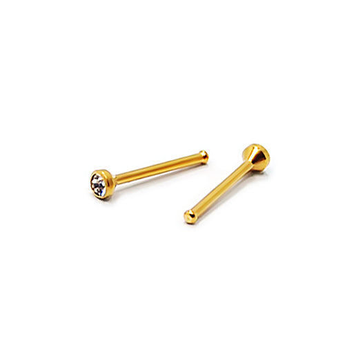 20G Nose stud, Bezel Big Gem, 20pc. Case-Gold Steel