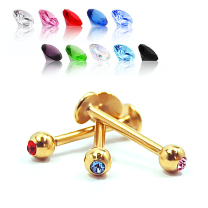 16G Labret, Jeweled 4mm Ball-Gold Steel