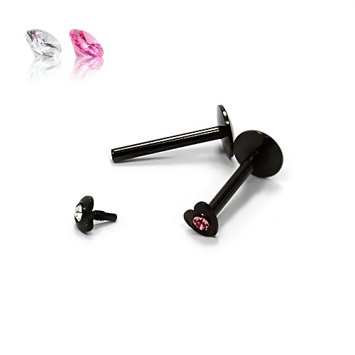 16G Labret, Heart Monroe Jeweled-Black Steel