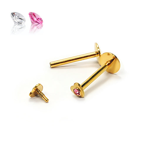 16G Labret, Heart Monroe Jeweled-Gold Steel