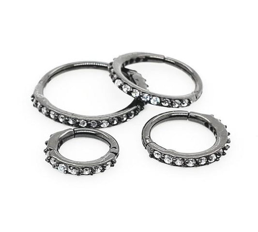 16G CZ Hinged Segment Clicker, Thick Style-Black Steel