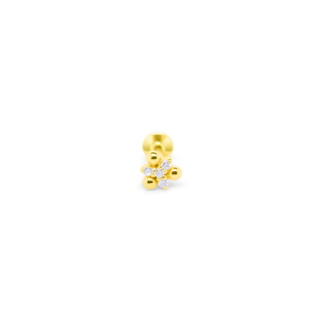 14K Gold- 18g/16g 4cz Triangular Ball Labret