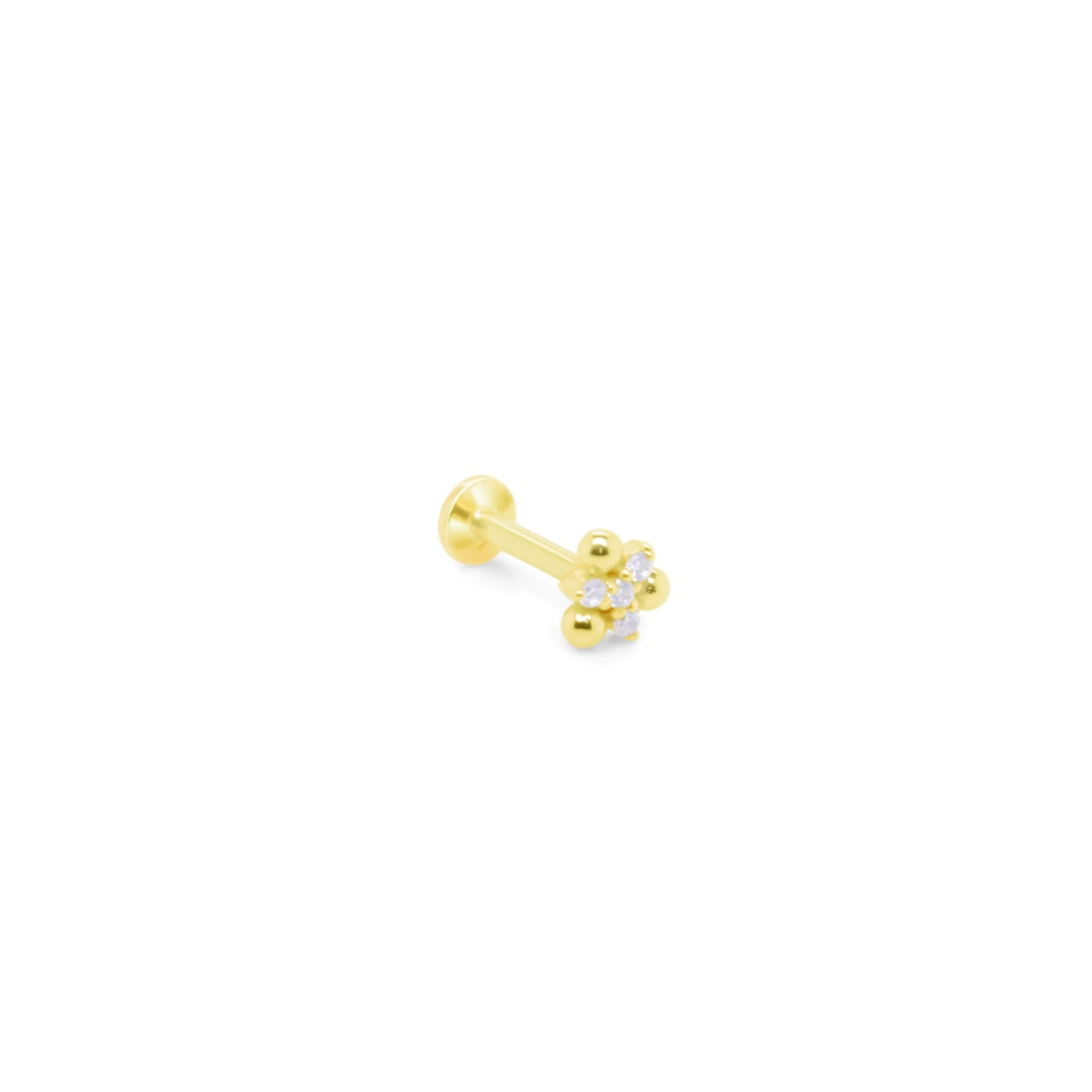 14K Gold- 18g/16g 4cz Triangular Ball Labret