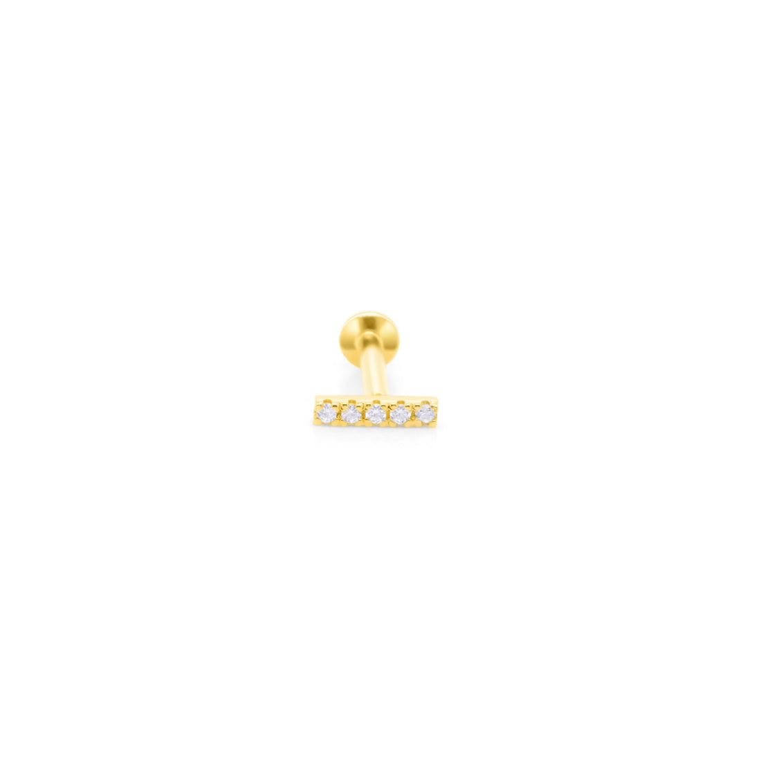 14K Gold- 18g/16g 5CZ Bar Labret