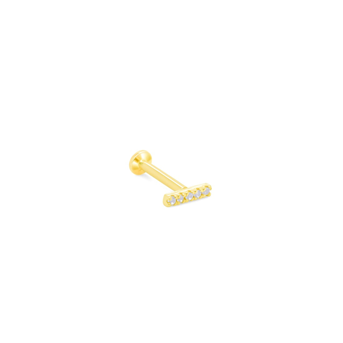 14K Gold- 18g/16g 5CZ Bar Labret