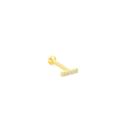 14K Gold- 18g/16g 5CZ Bar Labret