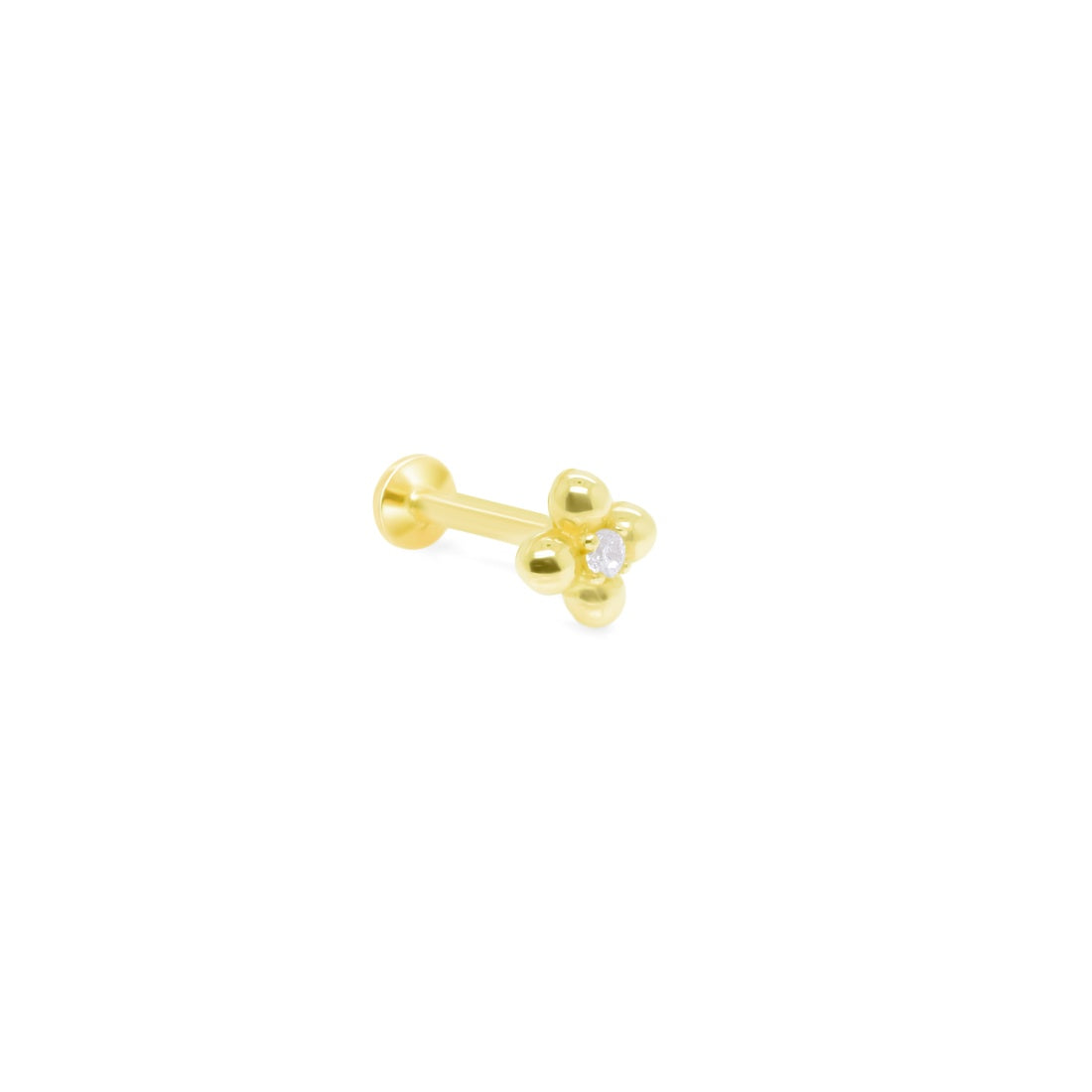 14K Gold- 18g/16g 1cz 4 Petal Ball Labret