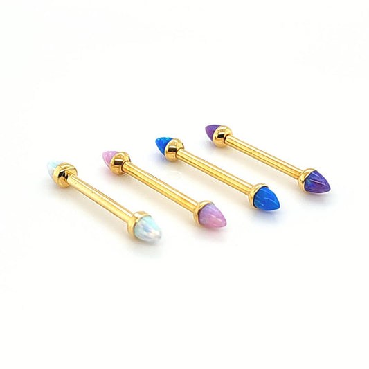 14G Opal Bulet Nipple Barbell -Gold Steel