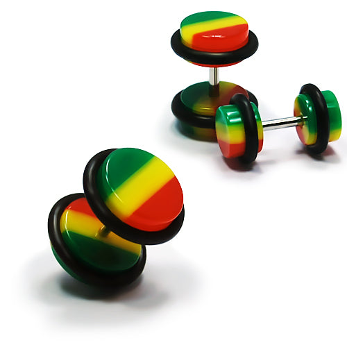 16G Acrylic Fake Barbell- Rasta 6mm(2G)~10mm(00G)