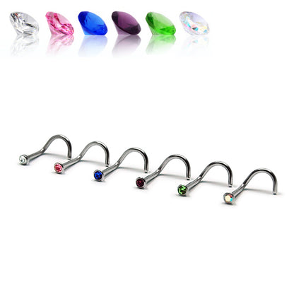 18G Nose Screw, Jeweled- 316L S. Steel