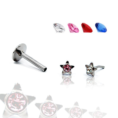 16G Push Labret, Star Monroe Jeweled- 316L S. Steel