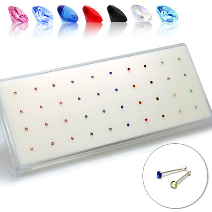 925.Sterling Silver Ball End-Color Gem Nosestud, 40pc. Box