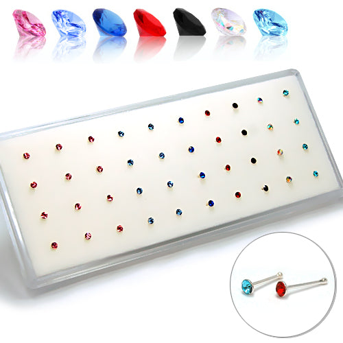 925.Sterling Silver Ball End-Color Gem Nosestud, 40pc. Box