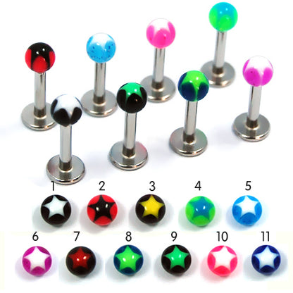 16G Acrylic Labret, Ball 4mm-Star Inlay