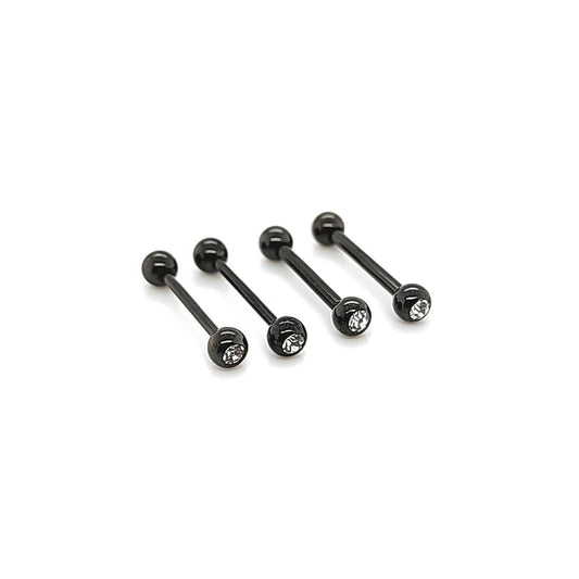 14G Nipple Barbell, Multi Gem-Black Steel