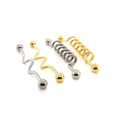 16G/14G Industrial Barbell-316L S. Steel/Gold Steel