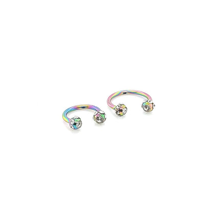 16G CBB Horseshoe, Multi Jeweled Ball-Rainbow Steel