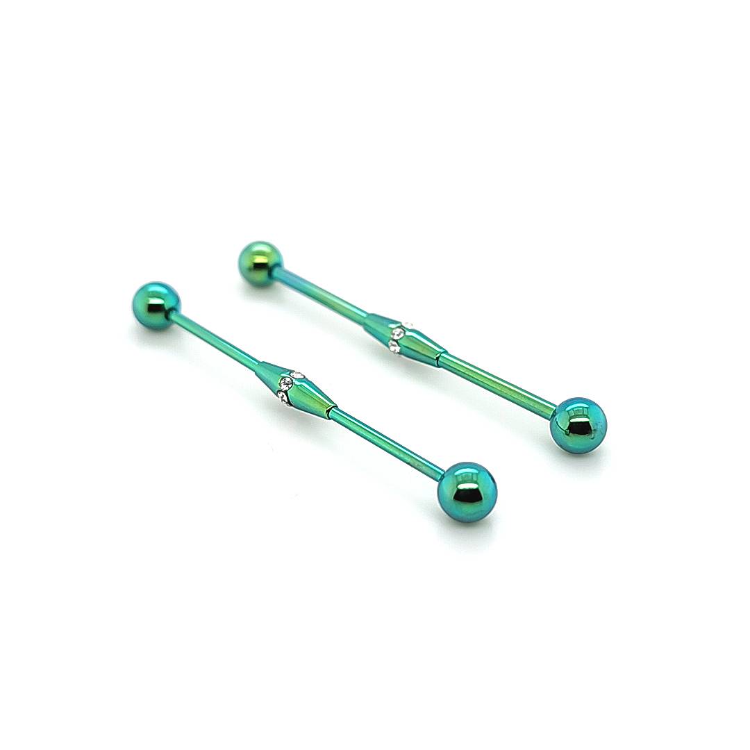 16G/14G Industrial Barbell Multi gem Center-Color Steel