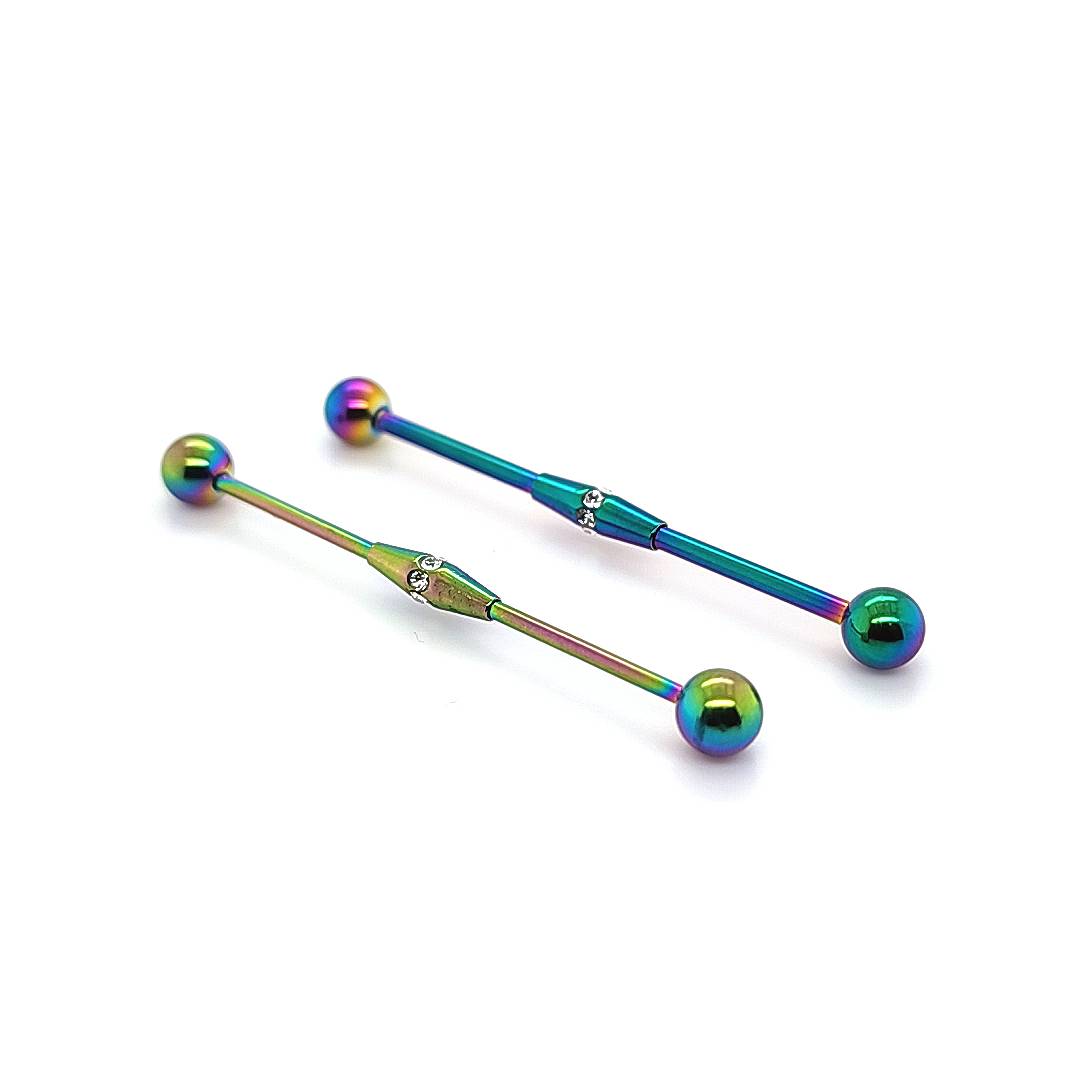 16G/14G Industrial Barbell Multi gem Center-Color Steel