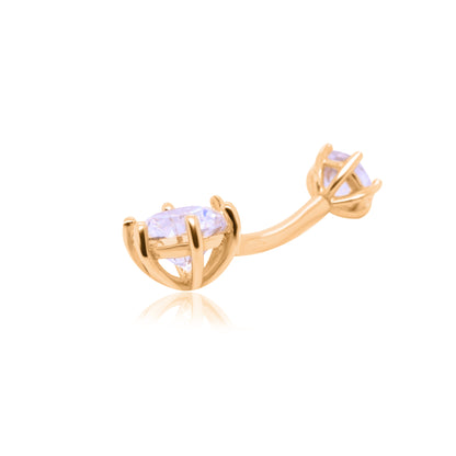 14K Gold- 14G Double CZ Set Prong Navel Ring