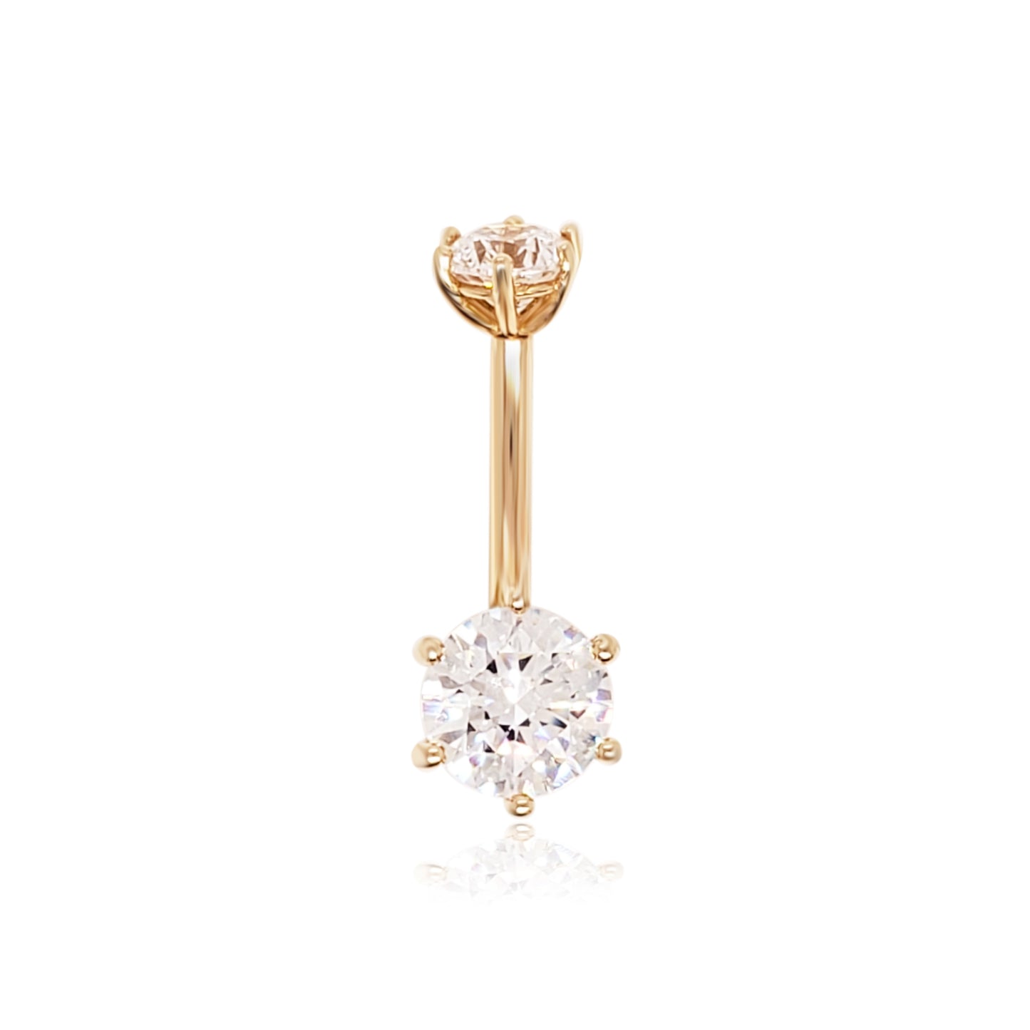 14K Gold- 14G Double CZ Set Prong Navel Ring