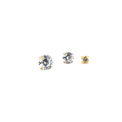 1.6mm(14G) Dermal Anchor Top, CZ Prong Set- Gold Steel