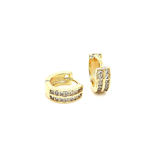 CZ Double Line Hoop Earring- WhiteGold/ Gold/ RoseGold