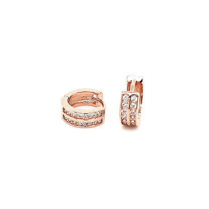 CZ Double Line Hoop Earring- WhiteGold/ Gold/ RoseGold