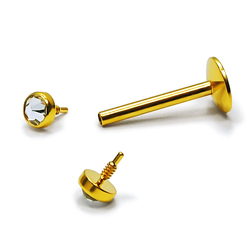 16G Labret, Big Flat Gem-Gold Steel