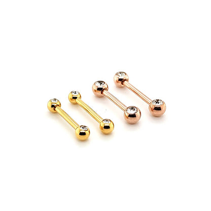 14G Nipple See Front Gem Barbell-Rose Gold/Gold Steel