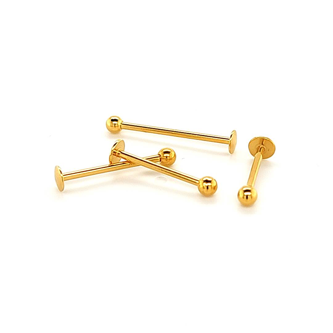 16G Labret, Long Shaft- Gold Steel