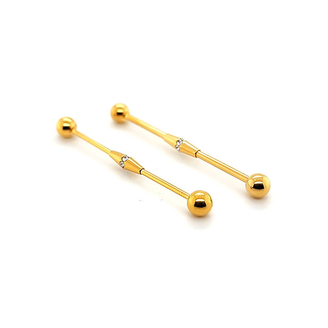 16G/14G Industrial Barbell Multi gem Center-Gold Steel