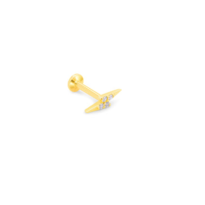 14K Gold- 18g/16g CZ Lighting Bolt Labret