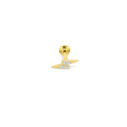 14K Gold- 18g/16g CZ Lighting Bolt Labret