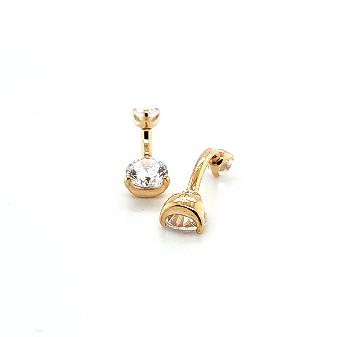 14K Gold- 14G New Style Prong Set-CZ Navel Ring