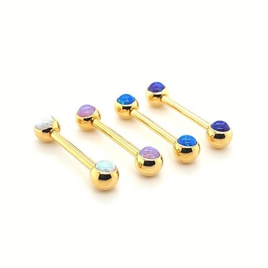 14G Opal Internally Threaed Nipple Barbell -Gold Steel