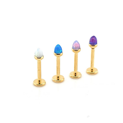 16G Opal Bullet Bezel Set Labret- Gold Steel