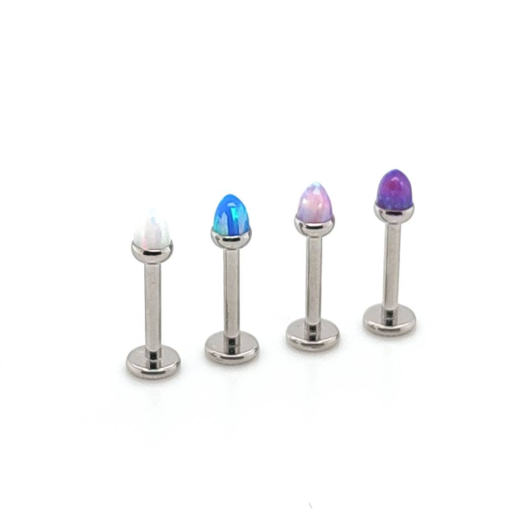 16G Opal Bullet Bezel Set Labret- 316L S. Steel